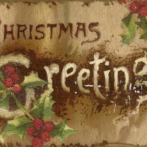 Voeux de Noël sur une carte postale de Noël antique en faux bois rehaussée de petites perles série Tuck and Sons O'er Winter Woodlands
