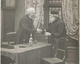 Auld Lang Syne Photo of Two Old Friends in Handshake Lyrics Antique Friendship New Years Postcard 1911 Bamforth Publishing