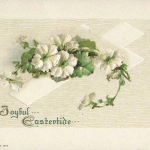 Carte postale de Pâques antique avec fleurs blanches, croix blanche, 1912 Carte postale de Pâques John Winsch - A Joyful Eastertide