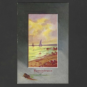 Voilier du souvenir sur l'eau au coucher du soleil Carte postale ancienne non utilisée des années 1910