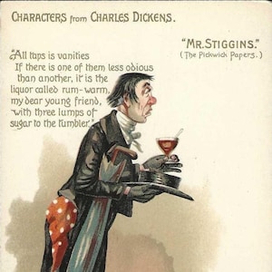 M. STIGGINS - Carte postale ancienne inutilisée des personnages de la série Tuck and Sons de l'artiste Charles Dickens signée KYD