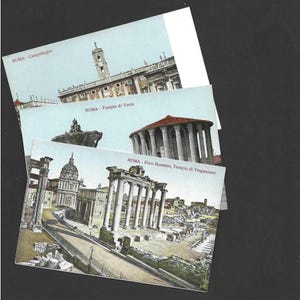 Trio de cartes postales anciennes inutilisées ROMA Tempio di Vest Campidoglio et Foro Romano Tempio di Vespasiano, années 1910
