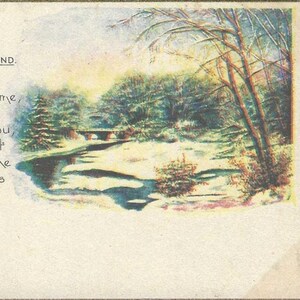 Carte postale de Noël ancienne de voeux de l'amitié - 1922 - Scène de campagne hivernale avec pont - D'un ami à l'autre