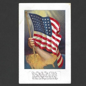Carte postale patriotique ancienne Drapeau de la liberté Notre drapeau - Les étoiles et les rayures sont là pour rester