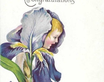Congratulations Face in Iris Antique Postcard Stecher Litho Series 1910s May Your Whole Life Be One Big Round of Pleasure