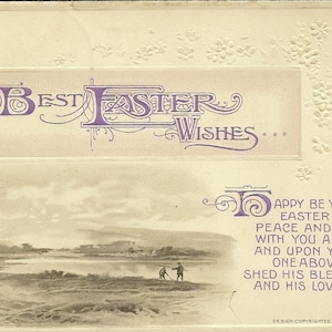 Scène noir et blanc de pêcheurs John Winsch Carte postale de Pâques ancienne annulée 1915 avec Scott 397 Timbre de l'Exposition Panama-Pacifique de Balboa