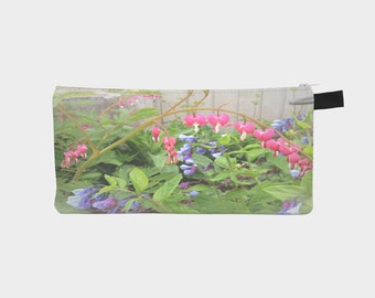 Spring Bleeding Hearts and Virginia Bluebells on Pencil Case Makeup Case Carry All Case ~ Gift for Her - Bridesmaid Gift READY TO SHIP