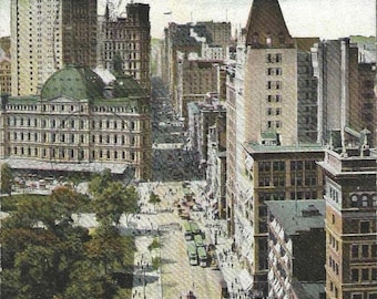 Broadway South From Reade Street NEW YORK Antique Postcard 1909 Street View and Architecture