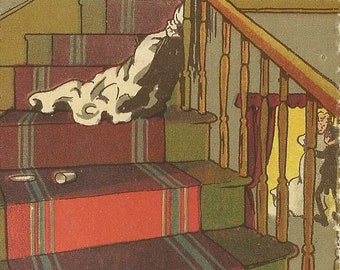 Comic Romantic Unused Vintage Postcard DANCING - Couple Snuggling On The Stairs