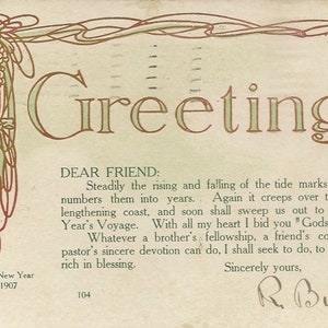 Cher ami, salutation pour le Nouvel An 1907 Carte postale ancienne du Nouvel An UDB annulée en décembre 1906