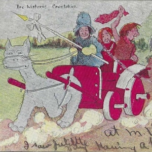 Off For The Honeymoon Série Lawson homme des cavernes en bois non signée de carte postale ancienne paon - parade nuptiale préhistorique 1907