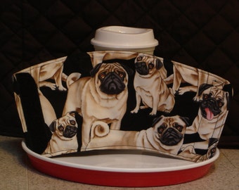 Arti Coffee cup sleeve for STARBUCKS 16oz size. PUG Dogs  REVERSIBLE