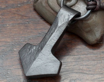 Viking Thor's Hammer, Forged Iron Mjolnir Pendant.