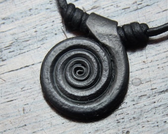 Small Forged Iron Spiral Pendant Necklace. 6th wedding anniversary gift. Adjustable necklace in a gift box. Hand forged out of pure iron.