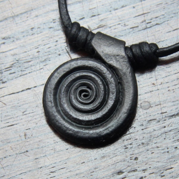 Small Forged Iron Spiral Pendant Necklace. 6th wedding anniversary gift. Adjustable necklace in a gift box. Hand forged out of pure iron.