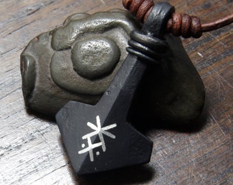 Custom Silver Inlaid Hand Forged Pure Iron Mjolnir, Thor's Hammer, Viking Amulet Pendant.