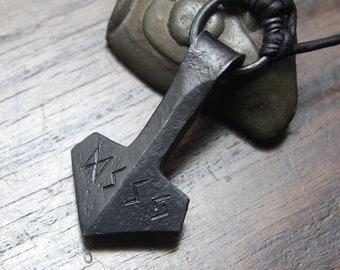 Custom Engraved Forged Iron Thor's Hammer Pendant