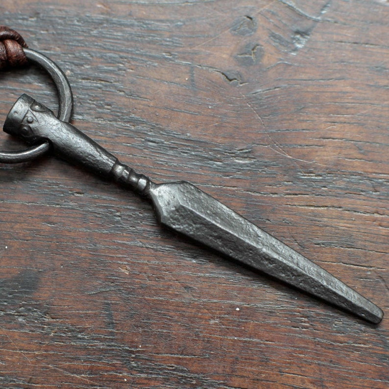 Odins Gungnir Spear pendant. Finely hand forged pure iron Viking, Norse style spear amulet on leather cord. Traditional oil & wax protected. image 4