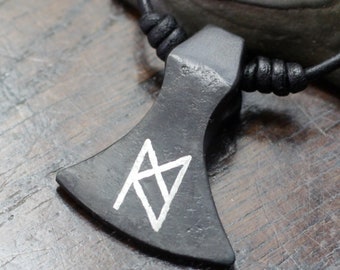 Custom Silver Inlaid Viking Axe Head Pendant. Forged pure iron, personalised with fine silver wire inlay.