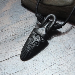 Small Hand Forged Iron Odin Mask Pendant on an adjustable leather necklace