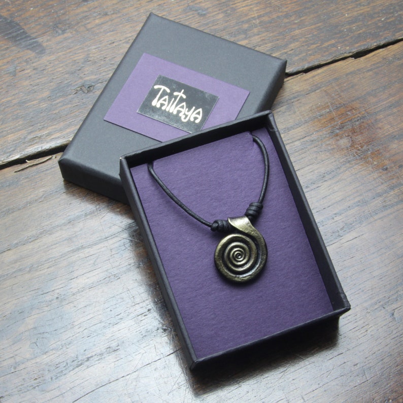 Small Forged Iron Spiral Pendant Necklace. 6th wedding anniversary gift. Adjustable necklace in a gift box. Hand forged out of pure iron. image 7