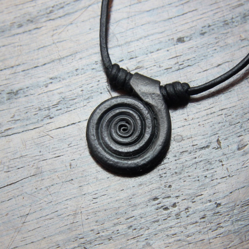 Small Forged Iron Spiral Pendant Necklace. 6th wedding anniversary gift. Adjustable necklace in a gift box. Hand forged out of pure iron. image 1