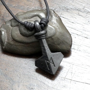 Personalised Engraved Small Forged Iron Mjolnir, Contemporary Design Thors hammer pendant