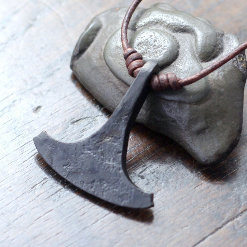 Small Ukonvasara Pendant. Finnish Ukko's Hammer. Ukonkirves. Handforged pure iron. image 1