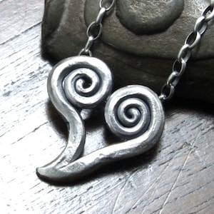 Hot Forged Unique Sterling Silver Spiral Heart Pendant Necklace on chain.