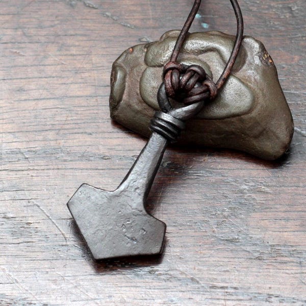 Forged Pure Iron Thors Hammer Pendant, Viking Mjolnir Necklace