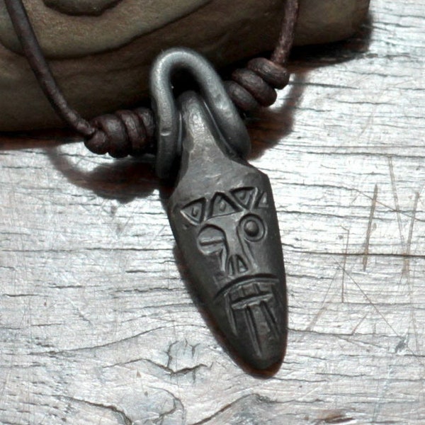 Small Odin Pendant Necklace, a hand forged and decorated iron amulet pendant depicting the one eyed Viking/Norse/Heathen god Odin.