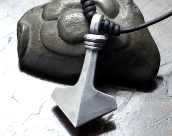 Solid Silver Thor's Hammer pendant, Mjolnir, hot forged sterling silver, 925. Customisable