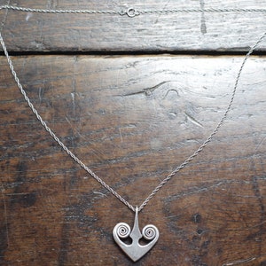 Forged Silver Heart Necklace, customisable with a hand engraving. Individually hand forged out of solid Sterling Silver, 925. image 5