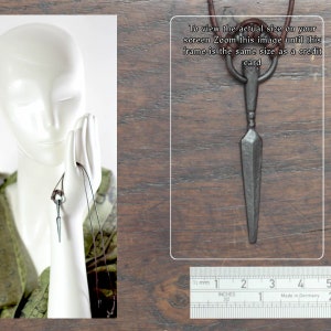 Odins Gungnir Spear pendant. Finely hand forged pure iron Viking, Norse style spear amulet on leather cord. Traditional oil & wax protected. image 7