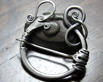 Forged Silver Viking Dragon Pennanular Brooch