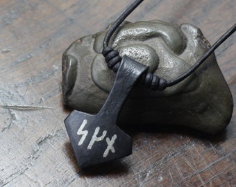 Small Custom Rune Inlay Mjolnir pendant, small Thor' hammer silver wire inlaid with a rune, bind rune, symbol.  Viking Norse gift.