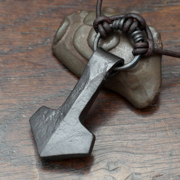 Hand-Forged Iron Thor's Hammer Pendant - Viking Mjolnir Necklace