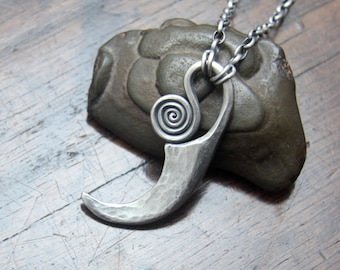 Forged Sterling Silver Druid Sickle Necklace