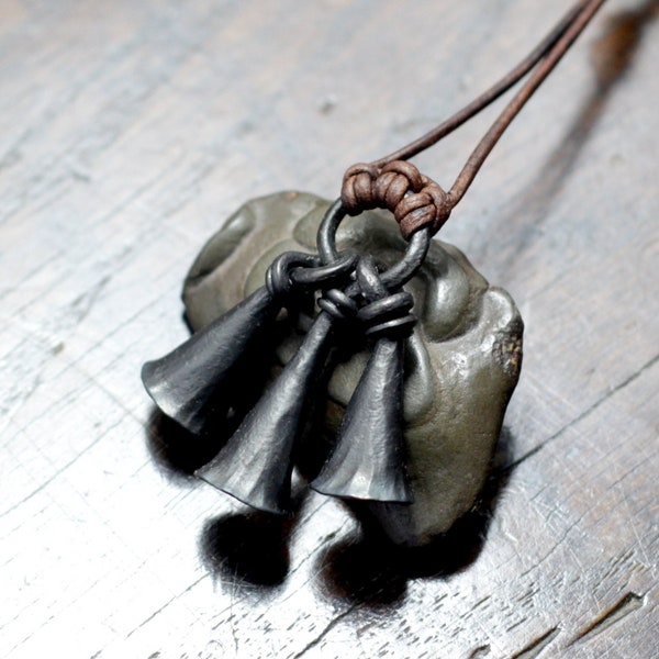 Shamanic Bell chime  Amulet Necklace. Bell pendant, based on Siberian shamanic iron chimes. Viking Seidr amulet.