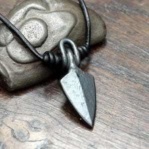 Viking Arrow Head Pendant Necklace. Hand forged pure iron arrow head formed into a pendant.