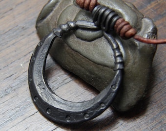 Pure Iron Moon Pendant, adjustable leather necklace with a hand forged black moon