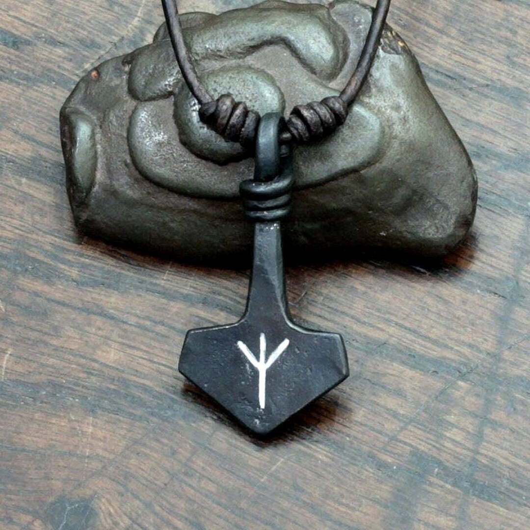 Iron Rune Custom Rune Silver Inlaid Small Forged Iron Thor's Hammer Pendant - Etsy