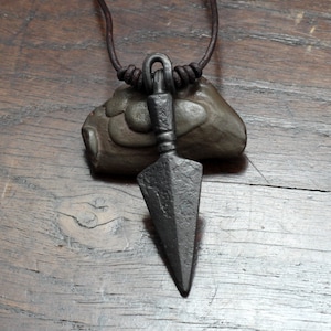 Large Hand Forged Pure Iron Viking Arrow Pendant. A Norse historical shaped tanged arrow head formed into a pendant. Viking inspired Gift.