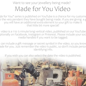 May include: A black camera mounted on a tripod in a workshop setting with two orange propane tanks, metal tools, and a furnace. The text reads: Want to see your jewellery being made? Made for You Video. The series is published on YouTube.
