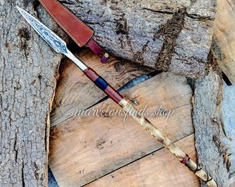 Custom Handmade Viking Spear Handgeschmiedeter Speer mit Lederscheide | Für die Jagd | Sammlerstück |
