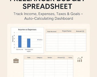 Foglio di calcolo del budget per freelance / Excel + Fogli Google / Monitoraggio entrate e uscite