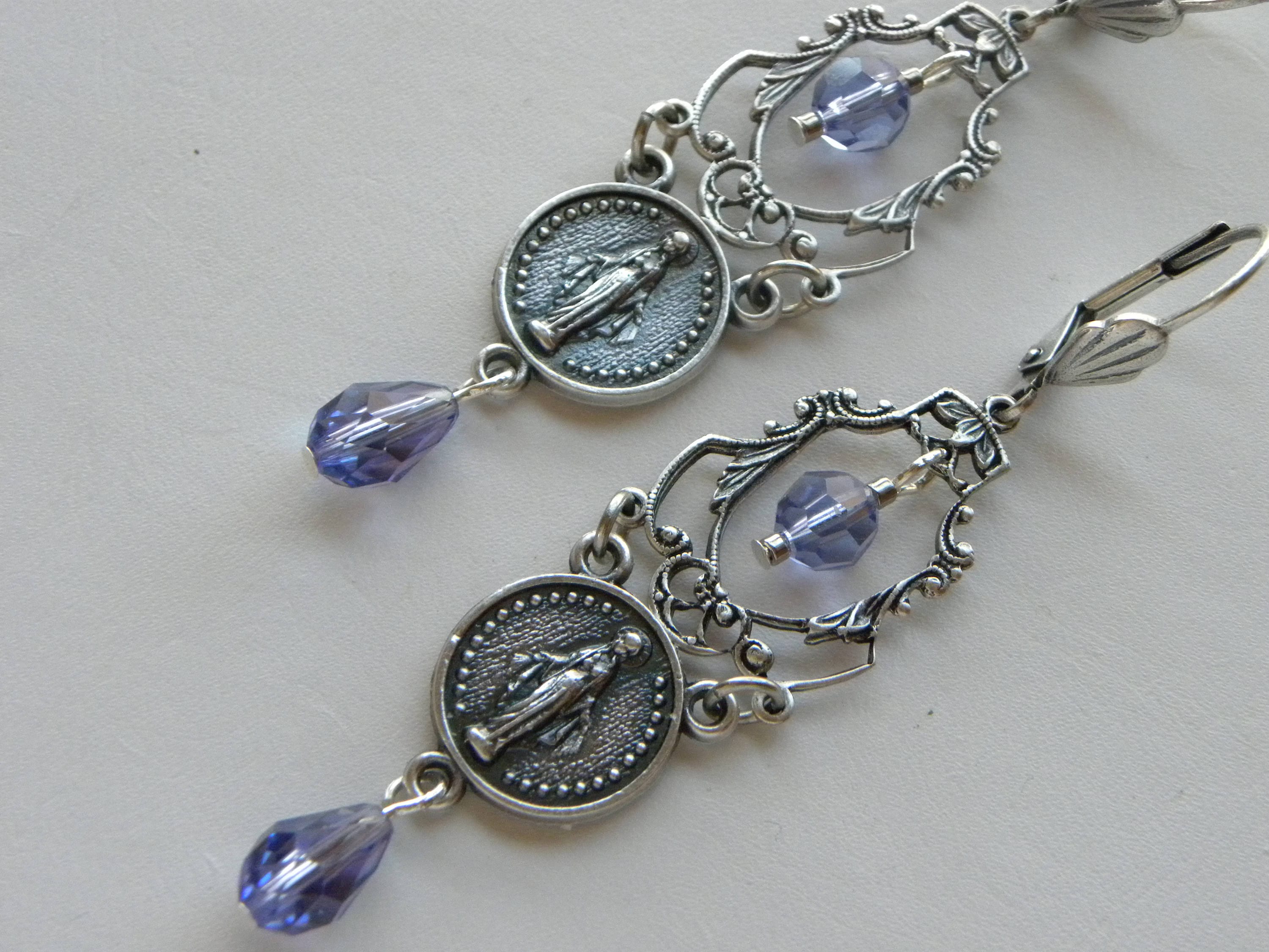 Religious Earrings Silver Assemblage Catholic Rosary Holy Etsy