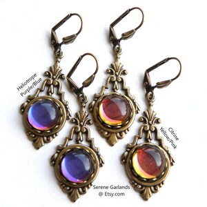 Vintage Moon Glow Dragon Eye Earrings: Heliotrope Purple & Pink Dangles