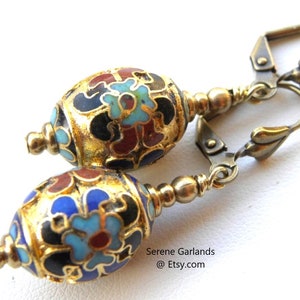 Vintage Gold Cloisonné Earrings: Enamel Chinese Lantern Design