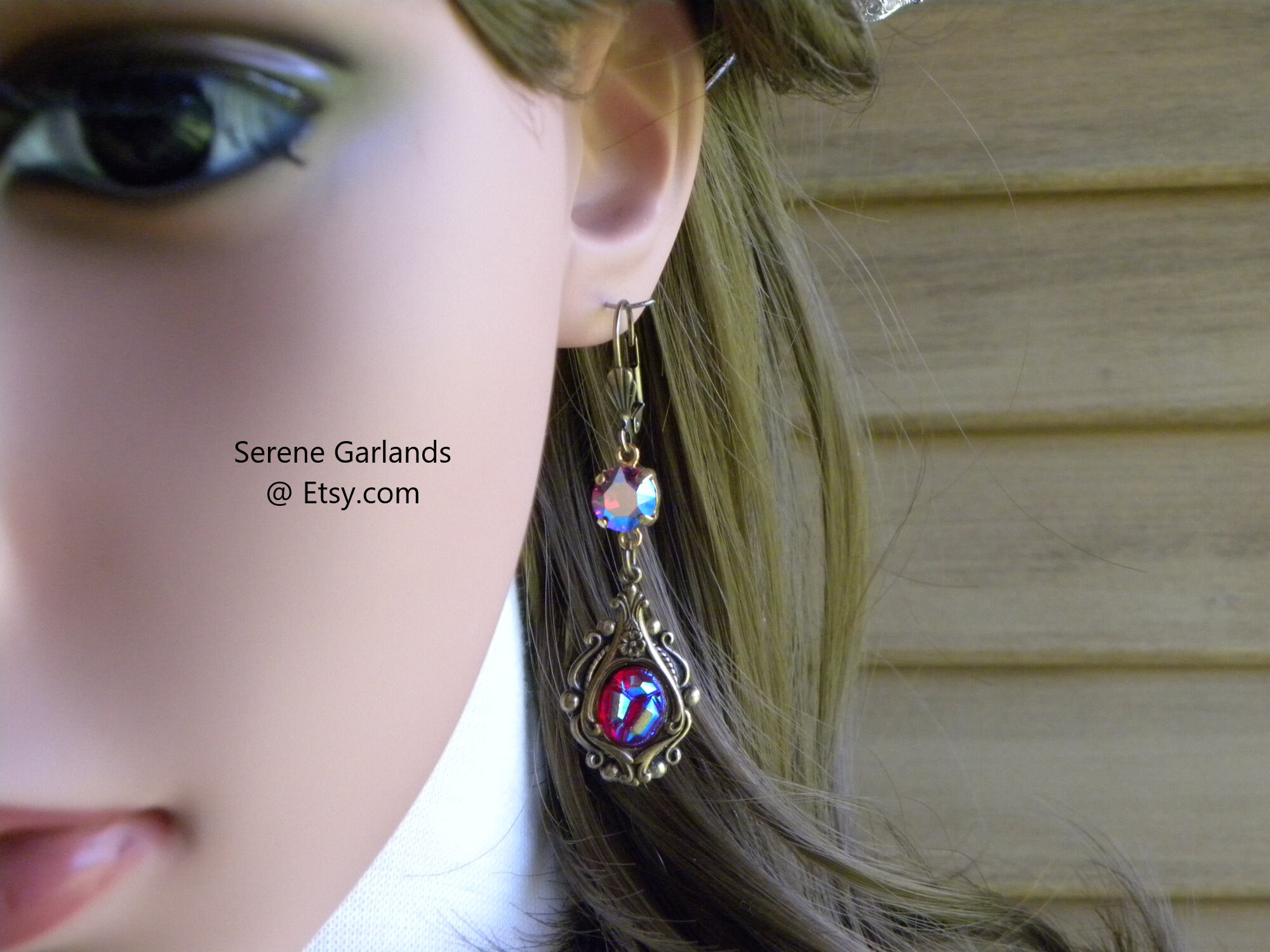 Ruby Red Crystal Dangle Earrings: Vintage Aurora Borealis Glass - Etsy
